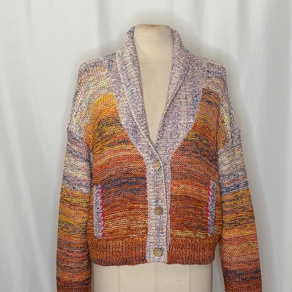 Anthropologie PILCRO Flower Cardigan Sweater Embroidered Knitwear Pockets Large - Picture 4 of 16